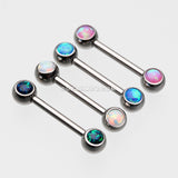 Detail View 2 of A Pair of Fire Opal Steel Nipple Barbell Ring-Blue