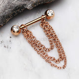 A Pair of Rose Gold Chained Sparkle Nipple Barbell-Clear