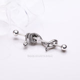 Detail View 1 of Antique Serpent Snake Sparkle Steel Industrial Barbell-Clear Gem