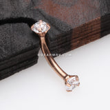 Rose Gold Prong Set Gem Sparkles Internally Threaded Curved Barbell-Clear