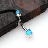 Pristine Fire Opal Sparkles Internally Threaded Curved Barbell-Blue