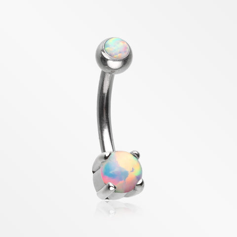 Pristine Fire Opal Sparkles Internally Threaded Curved Barbell-White