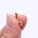 Detail View 2 of Golden Pristine Fire Opal Sparkles Internally Threaded Curved Barbell-Purple Opal