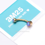 Detail View 3 of Golden Pristine Fire Opal Sparkles Internally Threaded Curved Barbell-Purple Opal