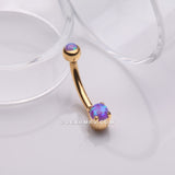 Detail View 1 of Golden Pristine Fire Opal Sparkles Internally Threaded Curved Barbell-Purple Opal