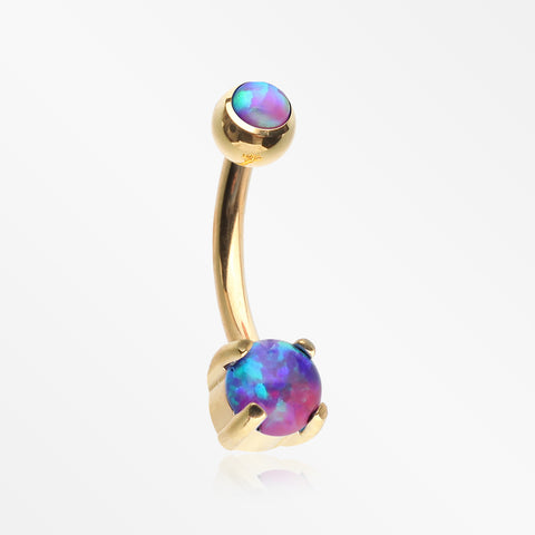 Golden Pristine Fire Opal Sparkles Internally Threaded Curved Barbell-Purple Opal