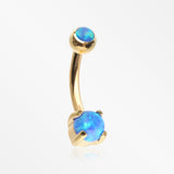 Golden Pristine Fire Opal Sparkles Internally Threaded Curved Barbell-Blue Opal