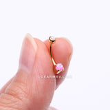 Detail View 2 of Golden Pristine Fire Opal Sparkles Internally Threaded Curved Barbell-Pink Opal
