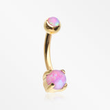 Golden Pristine Fire Opal Sparkles Internally Threaded Curved Barbell-Pink Opal
