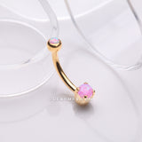 Detail View 1 of Golden Pristine Fire Opal Sparkles Internally Threaded Curved Barbell-Pink Opal