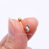 Detail View 2 of Golden Crescent Moon Sparkle Gem Curved Barbell-Aurora Borealis