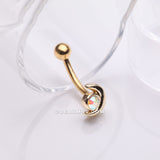 Detail View 1 of Golden Crescent Moon Sparkle Gem Curved Barbell-Aurora Borealis