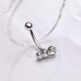 Detail View 1 of Cascading Lined Gem Sparkle Curved Barbell-Clear Gem
