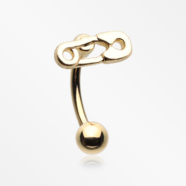 Golden Mini Safety Pin Decor Curved Barbell