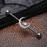 Sparkle Moon and Starburst Industrial Barbell-Clear