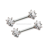 A Pair of Grand Luria Floral Sparkle Nipple Barbell-Clear Gem