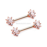 A Pair of Rose Gold Grand Luria Floral Sparkle Nipple Barbell-Clear Gem
