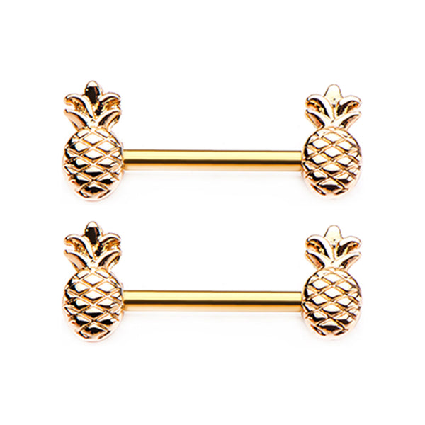 A Pair of Golden Tropical Pineapple Nipple Barbell