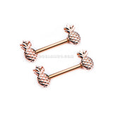 A Pair of Rose Gold Tropical Pineapple Nipple Barbell