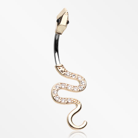 Golden Snake Sparkle Belly Button Ring-Clear