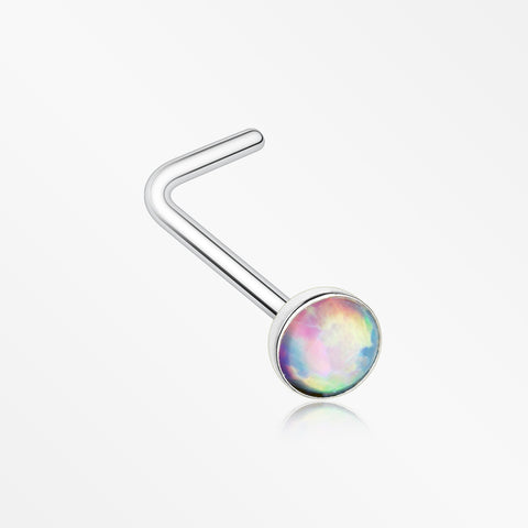 Fire Opal Steel L-Shaped Nose Ring-Pink