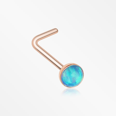 Rose Gold Fire Opal L-Shaped Nose Ring-Blue