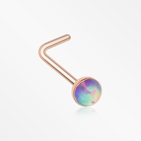 Rose Gold Fire Opal L-Shaped Nose Ring-Purple