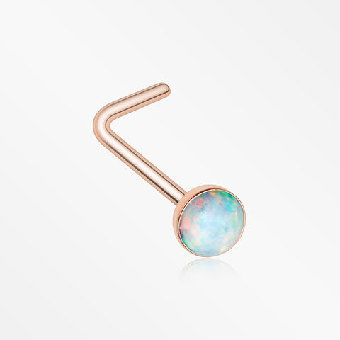 Rose Gold Fire Opal L-Shaped Nose Ring-White