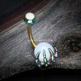 Colorline Moonstone Orb Shine Skeleton Hand Belly Button Ring