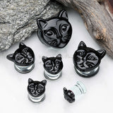 A Pair of Black Cat Head Double Flared Plug