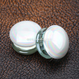 A Pair of Milky Aurora Iridescent Convex Glass Double Flared Plug