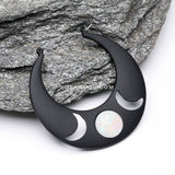 A Pair of Black Triple Goddess Iridescent Moon Plug Hoop Earring