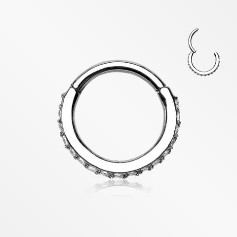 Brilliant Sparkle Gems Lined Clicker Hoop Ring-Clear