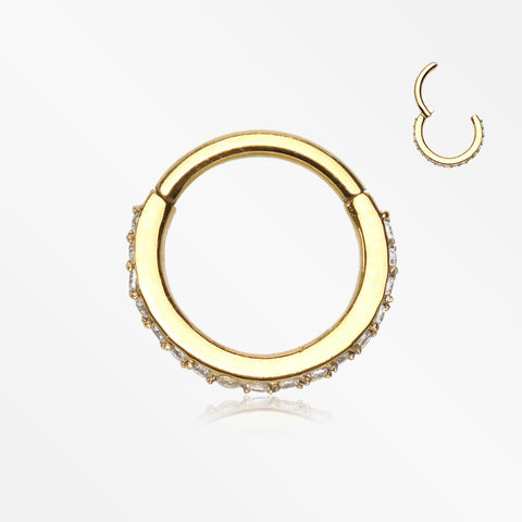Golden Brilliant Sparkle Gems Lined Clicker Hoop Ring-Clear