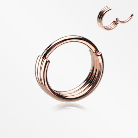 Rose Gold Triple Stack Hinged Steel Segment Clicker Ring