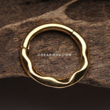 Golden Classic Hammered Wave Seamless Clicker Hoop Ring