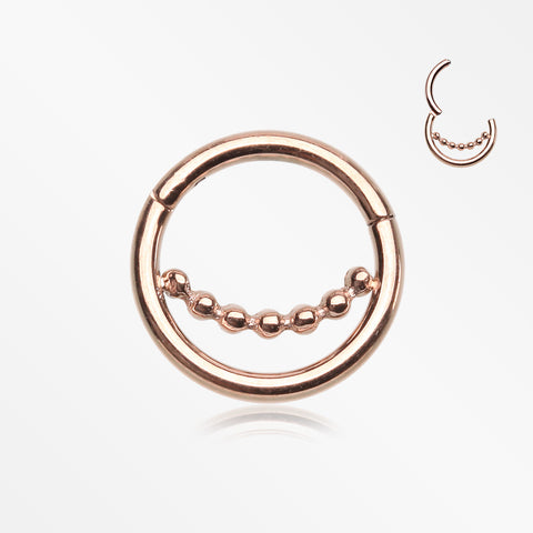 Rose Gold Bali Beads Accent Clicker Hoop Ring