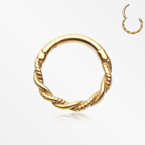 Golden Vintage Twisted Rope Seamless Clicker Hoop Ring