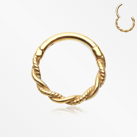 Golden Vintage Twisted Rope Seamless Clicker Hoop Ring