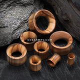 A Pair of Olive Wood Organic Double Flared Tunnel Plug-Orange/Brown