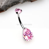 Detail View 2 of Implant Grade Titanium Internally Threaded Teardrop Prong Set Belly Button Ring-Pink