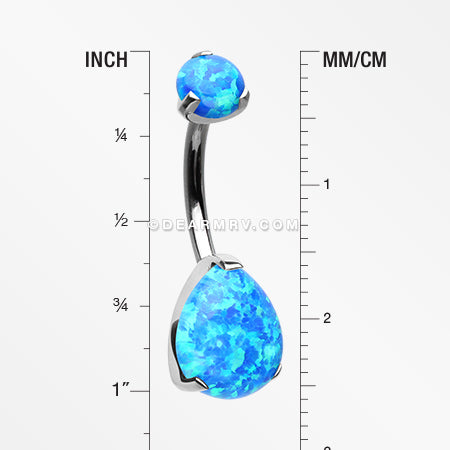 Detail View 1 of Implant Grade Titanium Internally Threaded Teardrop Opal Prong Belly Button Ring-Blue Opal