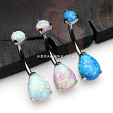 Detail View 4 of Implant Grade Titanium Internally Threaded Teardrop Opal Prong Belly Button Ring-Pink Opal