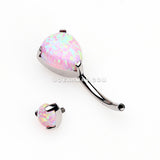 Detail View 3 of Implant Grade Titanium Internally Threaded Teardrop Opal Prong Belly Button Ring-Pink Opal