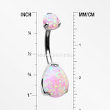 Detail View 1 of Implant Grade Titanium Internally Threaded Teardrop Opal Prong Belly Button Ring-Pink Opal