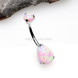 Detail View 2 of Implant Grade Titanium Internally Threaded Teardrop Opal Prong Belly Button Ring-Pink Opal